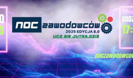 plakat wydarzenia na czarno-niebiesko-różowym tle