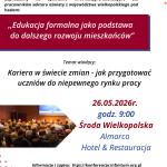 Plakat promujący webinarium o edukacji formalnej i rynku pracy, z datą i miejscem wydarzenia.