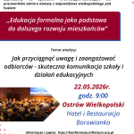 Plakat informujący o webinarium edukacyjnym w Ostrowie Wielkopolskim 22 maja 2026.