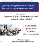 Plakat wydarzenia z salą konferencyjną, datą i miejscem: 27.05.2026, Wrzesiń, Hotel Kosmowski.